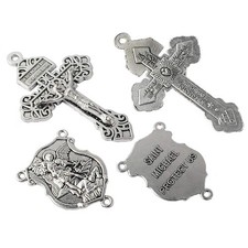 4 Sets of Saint Michael Centerpiece and Pardon Crucifix for DIY Making Rosary