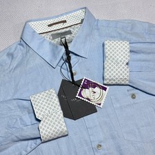NEW Ted Baker Button Up Shirt Mens 6 2XL Linen Blend Flip Cuffs Light Blue