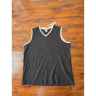 Jones New York Sport Black Ribbed V-Neck Tank with Cream Trim  Medium  Sku 91