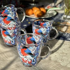 Bullfinches Glass Mug Set of 4 Tea Coffee Cup Teacup [4 x 12 oz ea]