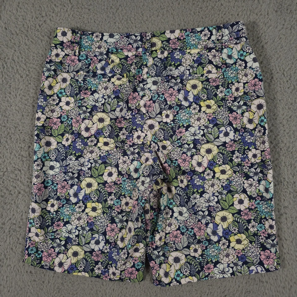 Pantalones Cortos Talbots Perfect Mujer 10 Azul Rosa Amarillo Floral Algodón Elástico Bermudas Foto 2 de 4