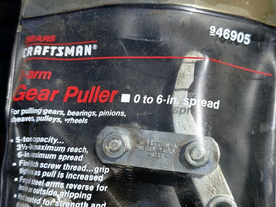 Sears Craftsman Nos 2-Arm Gear Puller 6" Capacity 46905 WF Made in USA - Image 2 of 4