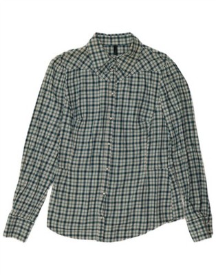 BENETTON Damen Flanellhemd UK 14 mittelblau kariert Baumwolle CS20