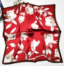 100% Silk 20" small Square Scarf Women neckerchief Wrap floral red HD117-34