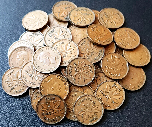 Lot of 50x 1940 Canada 1-Cent Pennies - King George VI - 第 1/1 張圖片