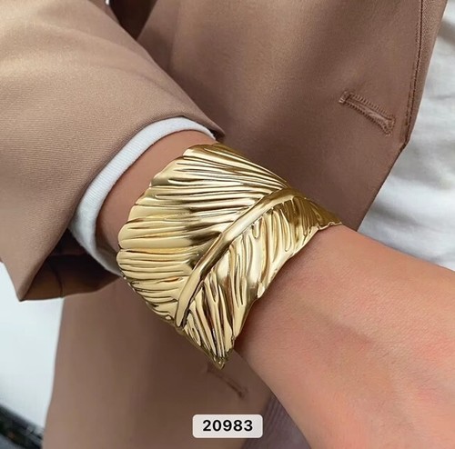 Wide Gold Bangle Bracelet Modern Minimalist Cuff Women's Jewelry Gift - Picture 8 of 13
