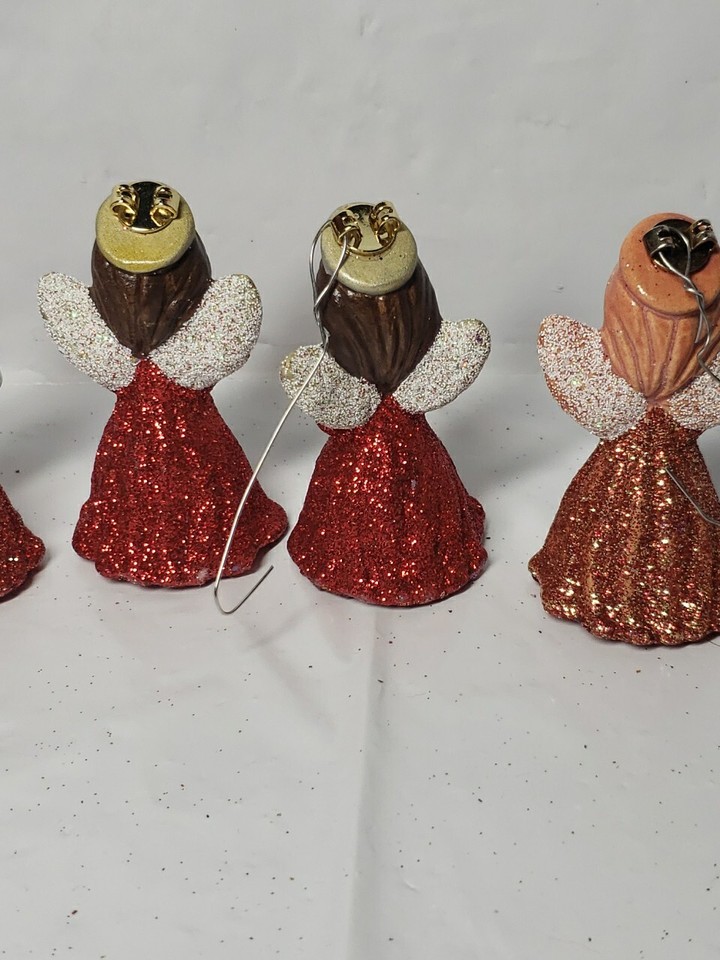 7 Ceramic Angel Ornaments Vintage Glitter Red/gold eBay