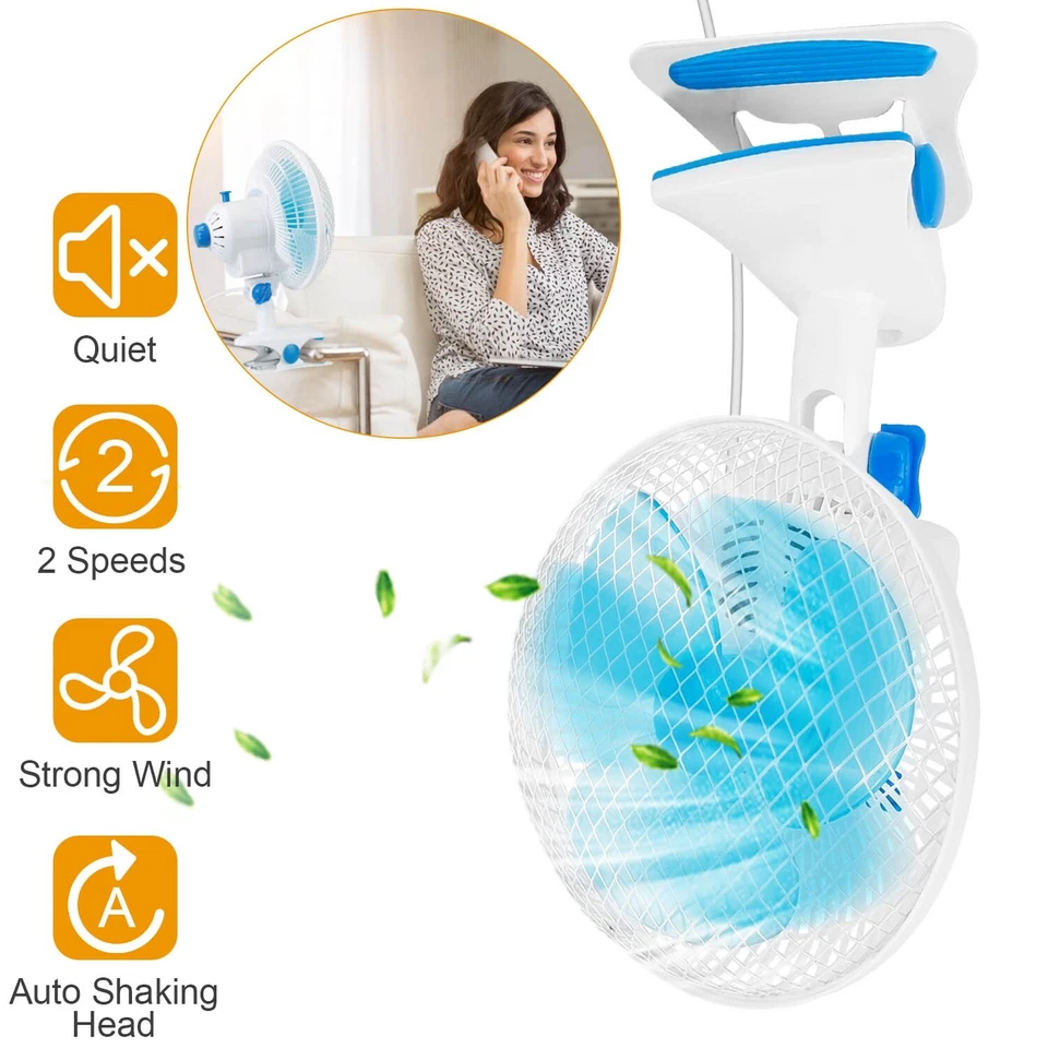 8.6" Oscillating Quiet Fan Stand Up Wall Mount Clip on Circulating Fan w/ 2Mode - Image 3 of 4