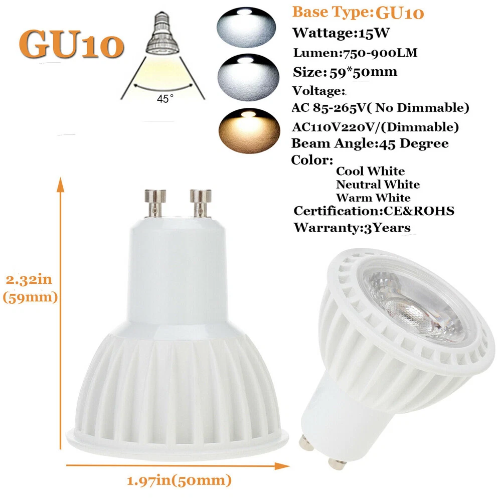 Downlight E27 GU10 MR16 Not Dimmable LED Spotlight 15W COB Lights