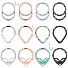 16G 316L Steel Hinged Septum Clicker Nose Ring Lip Ear Daith 8mm 10mm Hoop