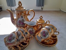 Vintage PORCELAIN FOREIGN "Victorian Couple" design Coffee/Tea  Set - pre-owned