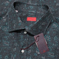 Isaia NWT Dress Shirt Size 43 17 in Blue Paisley Print 100 Silk Made in Italy