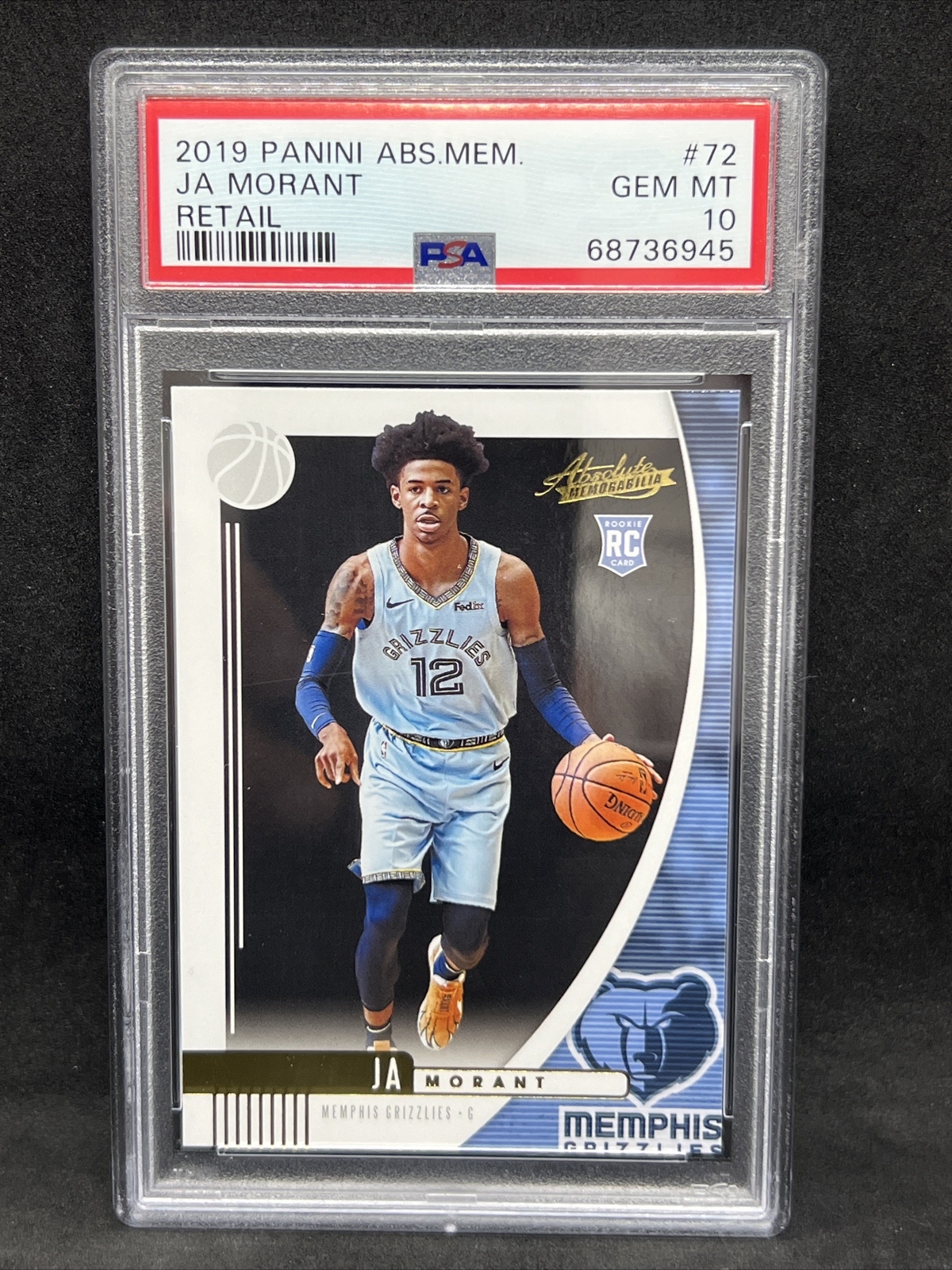 2019 Panini Absolute Memorabilia Retail Ja Morant RC #72 PSA 10 GEM MT Grizzlies