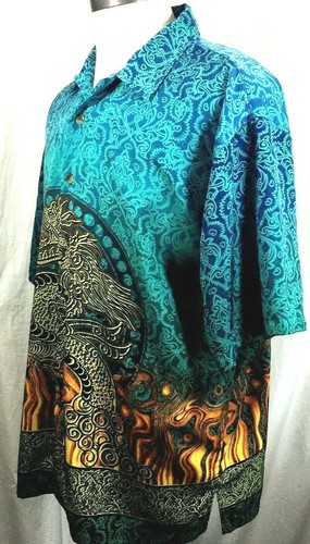 Fire Dragon Men's Shirt L 7 Diamonds Green Black Gold Orange Teal Border Print - Bild 6 von 9