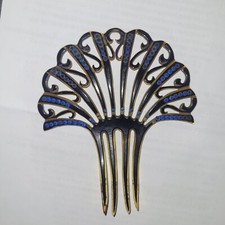 Antique Celluoid Hair Comb With Blue Rhinestones Vintage Art Deco