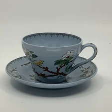 Wedgwood Cuckoo Blue Porcelain Coffee Tea Cup & Saucer Birds Flowers England