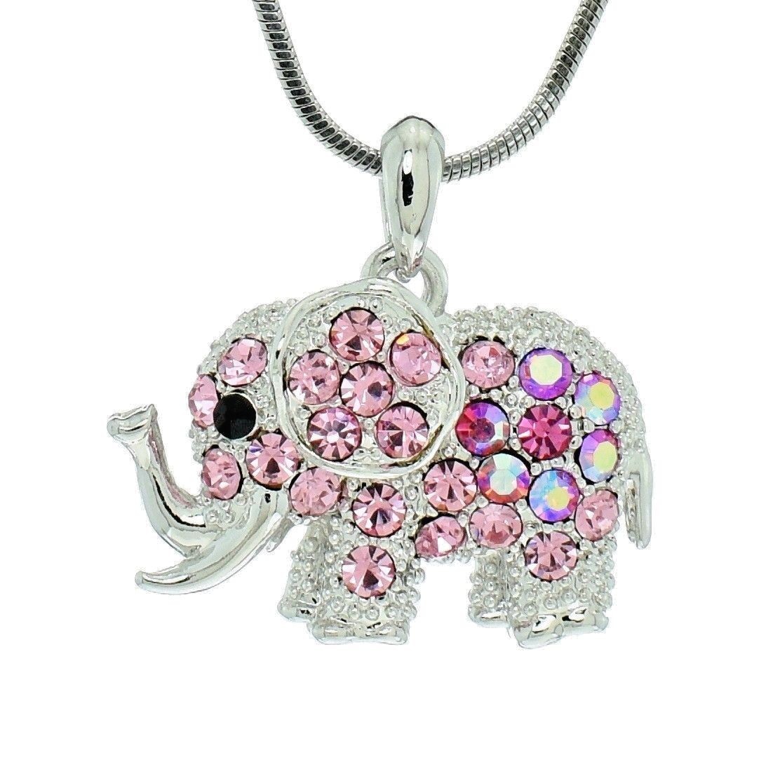 ELEPHANT Pendant Made With Swarovski Crystal Pink Good Luck Necklace 18