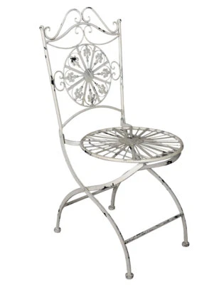 Antique Chaise Blanc de Fer Jardin Pliante Maison Campagne Cuisine en Métal - Photo 1/4