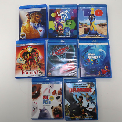 Kid Cartoon Blu-Ray Movie Lot Rio Inside Out Cars Dory Dragon Life of Pets