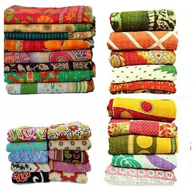 Lot Of 10PCs Indian Vintage Kantha Quilt Ralli Blankets Cotton Throw Bedspreads 