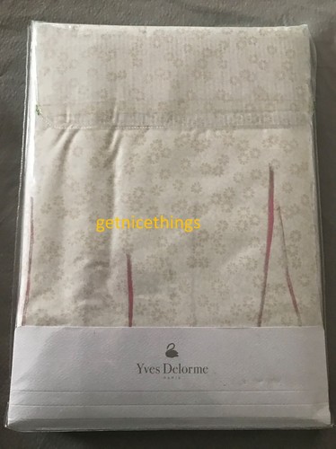 $360 New Yves Delorme Rivages F/QN Flat Sheet 94x116 White Pink Floral Glace NEW - Picture 4 of 11