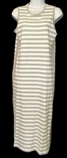 Joan Vaas Sleeveless Midi Gray And White Petite Stripe Cotton Dress Nwt Size S