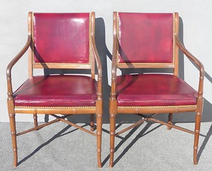 Pair Cabot Wrenn Luxury Red Burgundy Leather Accent Arm Chairs