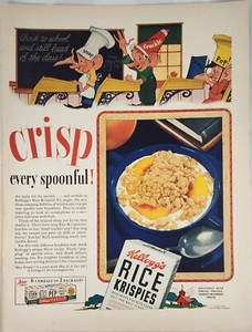 1941 Kelloggs Rice Krispies Cereal Vintage Ad Crisp every spoonful