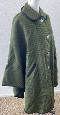 Vtg Alois Pichler German Green Checked Shawl Wrap Cape Heavy Wool 42 Poncho 50s