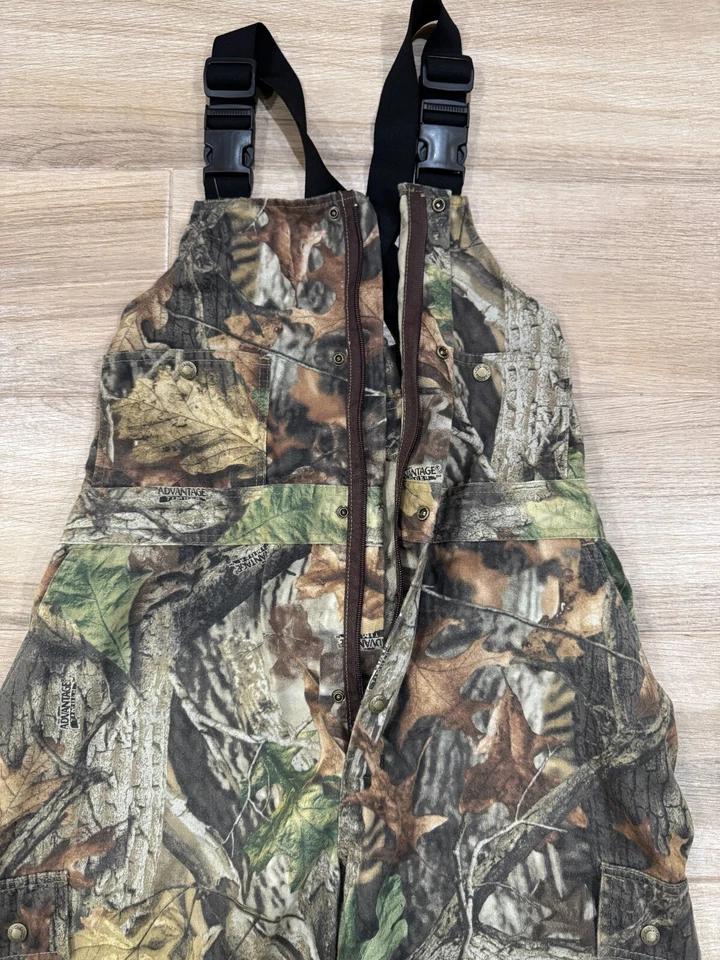 Cabela's Men's Hunting Bib XL Woodland Camo Coverall Cargo Pockets Real Tree VTG - Image 4 of 4