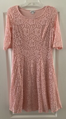 Olivia Matthews~Pink Lace Overlay Dress~ Size M | eBay