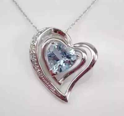2Ct Heart Cut Lab Created Aquamarine Heart Shape Pendant 14k White Gold Plated
