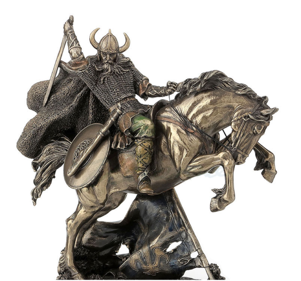 Viking Warrior Rearing on Horse Statue / Sculpture Vintage Bronze