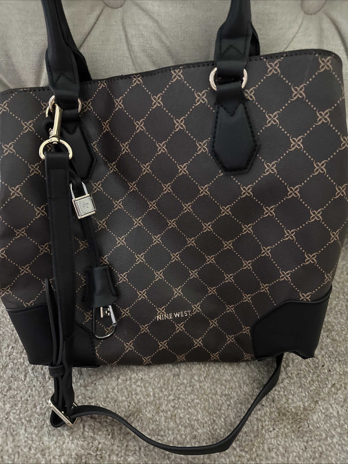 Nine West Brown Brooklyn Jet Set Satchel Brown Black Tote  10