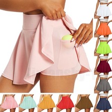 Women's High Waisted Tennis Skirts with Shorts Pockets Tummy Control Golf Skirts