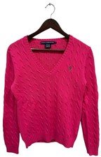 Polo Ralph Lauren Sport Women  s L Cable Knit Sweater Pink Pony Logo Cotton