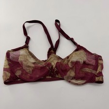 Vintage Victoria s Secret Second Skin Bra Unlined Bralette Red Leaf Flower 36C