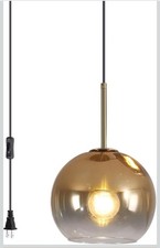 Mid Century Modern Pendant Light Gold Glass Globe 25cm
