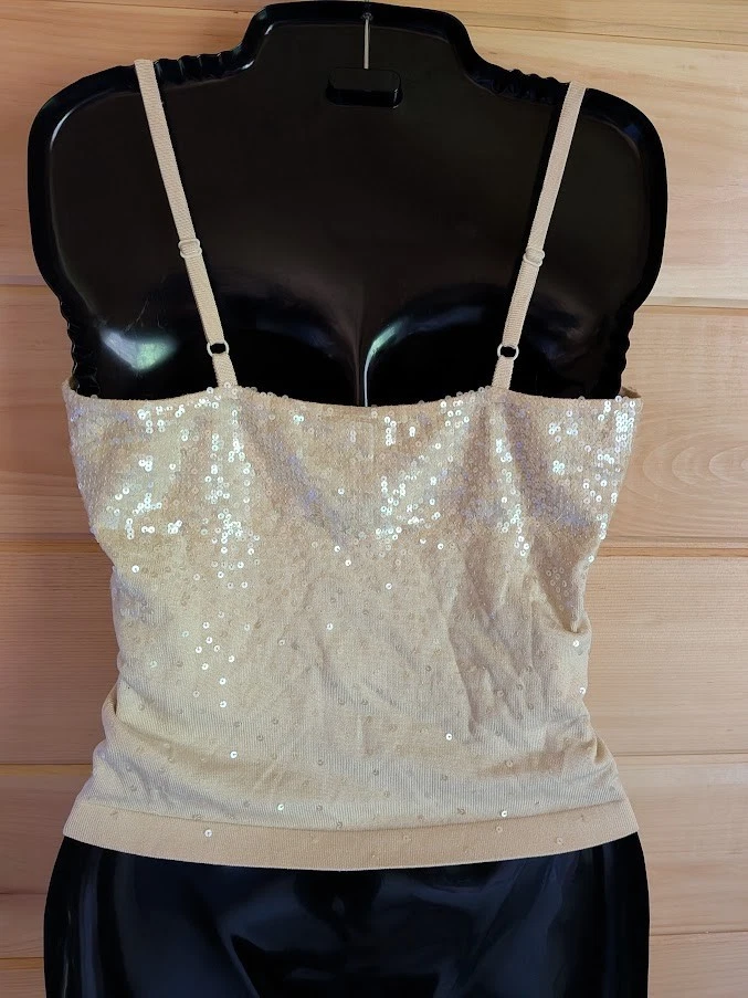 BCBGMaxAzria Sequin Camisole Tank Top Size S Silk Blend Holiday Luxury Swiftie - Image 4 of 4