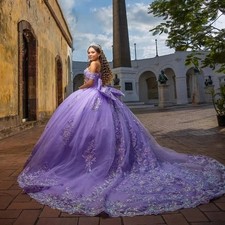 Custom Luxury Lavender Off Shoulder Appliques Ball Gown Quinceanera Dresses Prom