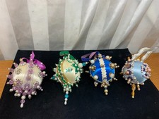 4 Pc Vintage Christmas Ornaments Mixed Lot Push Pin Sequin Balls Jeweled Beaded
