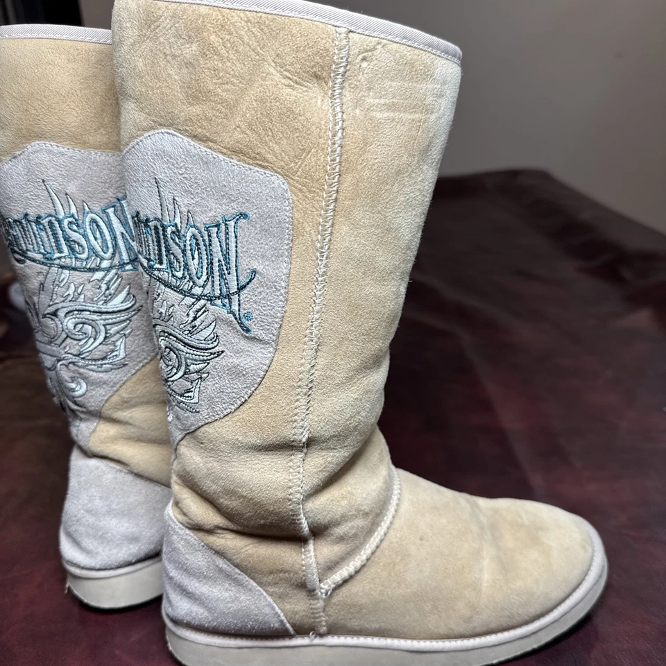 Botas de invierno Harley Davidson piel de oveja altas bordadas difíciles de encontrar talla 9,5 Foto 4 de 4