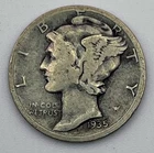 1935 D Mercury Dime 90% Silver Denver Mint VF Very Fine