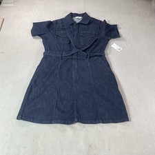 Nine West Shirt Dress Womens 14 Blue Denim Belted Collared Short Sleeve Cottage
