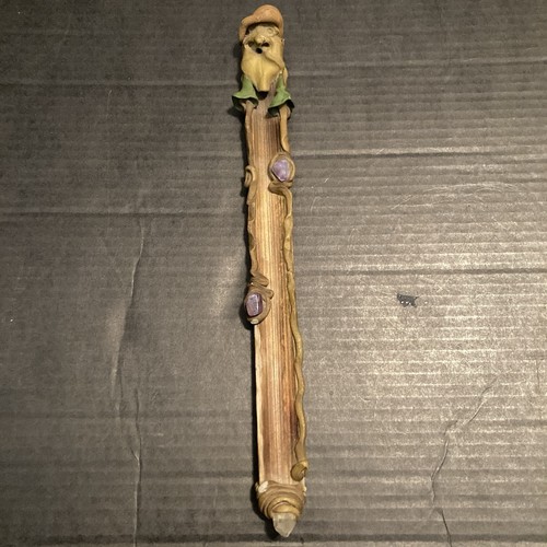 VTG Bamboo & Ceramic Gnome Incense Burner Holder w/ Gemstone Accents - 12.5”