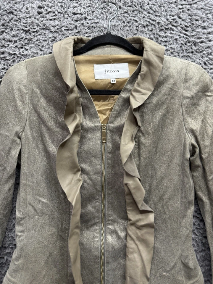 Винтажный Jitrois ягненка кожи замшевая куртка оборки молнии коричневатый бежевый 40 - Изображение 4 из 4