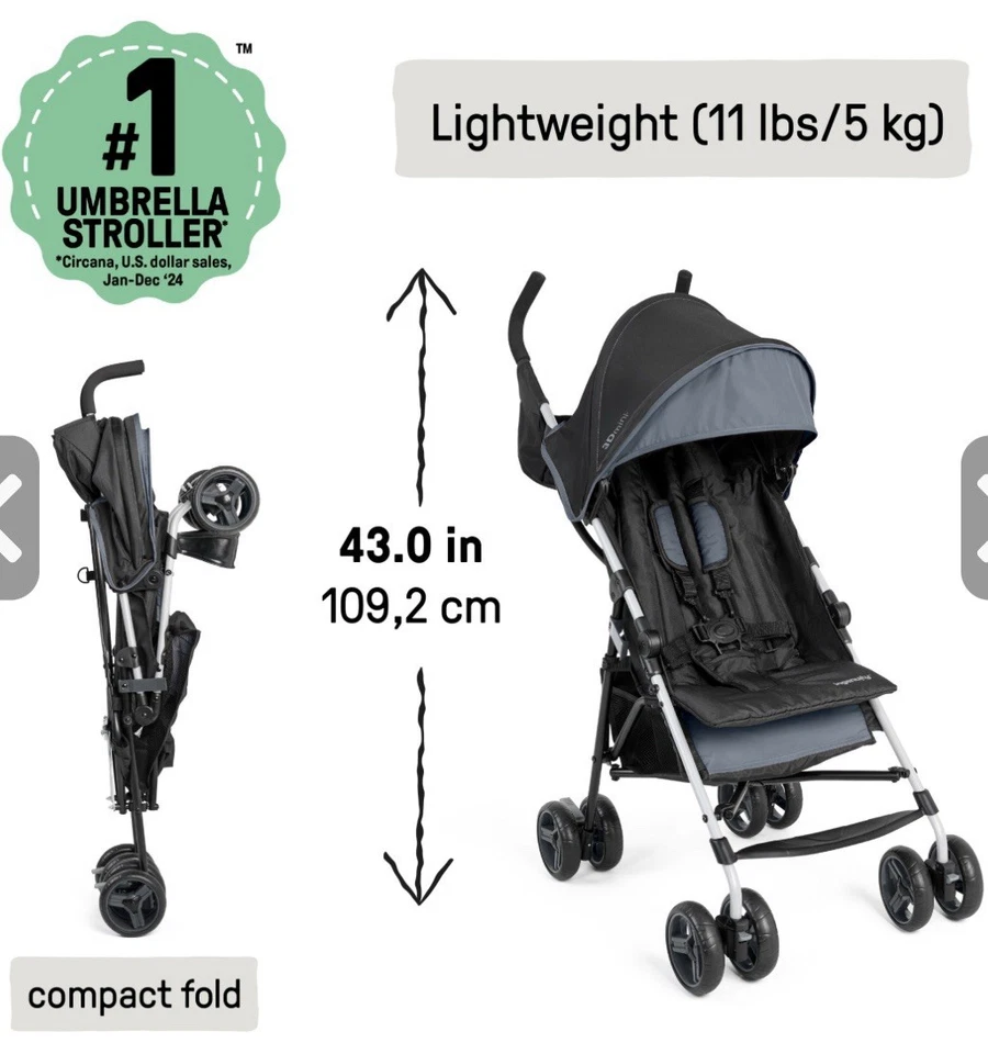 Ingenuity 3D Mini Convenience Umbrella Stroller Lightweight Compact Fold Slate - Image 2 of 4