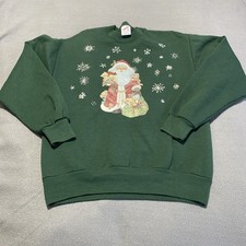 Vtg Jerzees Santa Claus Sweatshirt Sz M Green Christmas Holiday Ugly Christmas