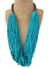 Multi Strand Turquoise Beaded Necklace Silver Tone Accents Vacation Beach Adj