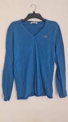 Lacoste Damen Baumwoll V-Ausschnitt Strick Pullover Pulli, Blau, Gr.38 (UK Gr.10)